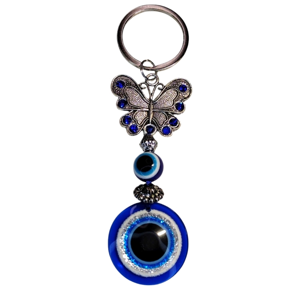 Blue Evil Eye Keychain with Butterfly Charm NWT